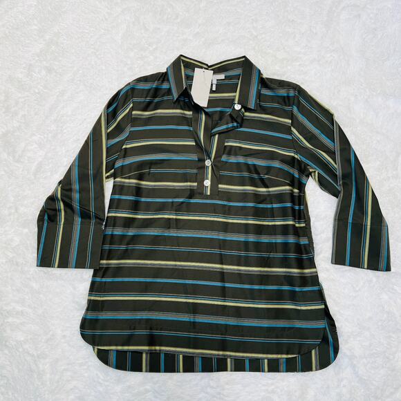 HINSON WU CHARLOTTE 3/4 SLEEVE VARIEGATED SATIN STRIPE SHIRT SIZE SMALL 1610915 - Picture 2 of 6